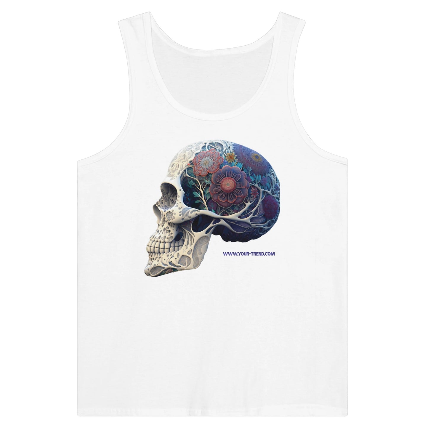 skull 2 men's premium tank top with artistic skull design on white fabric.