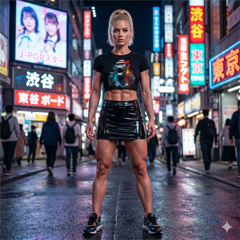 Silverback Crop Tee in Shibuya, Tokyo bei Nacht