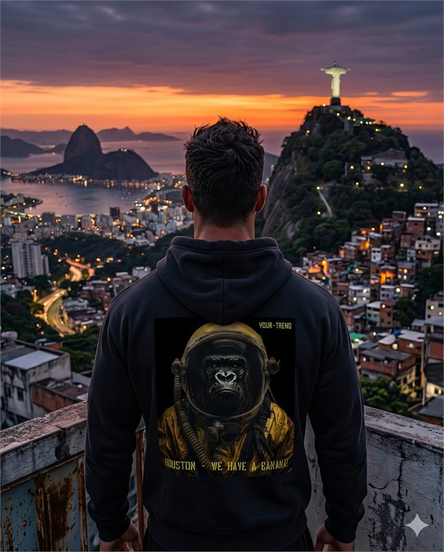 Astro Ape Hoodie Backside mit Christ-Statue im Sonnenuntergang, Rio